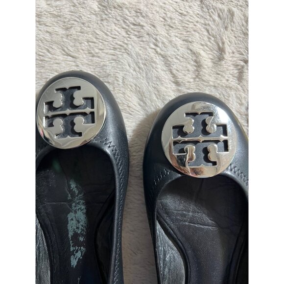 Tory Burch Womens Black Leather Minnie Travel Ballet Flats W/ Logo Medallion - Picture 10 of 10